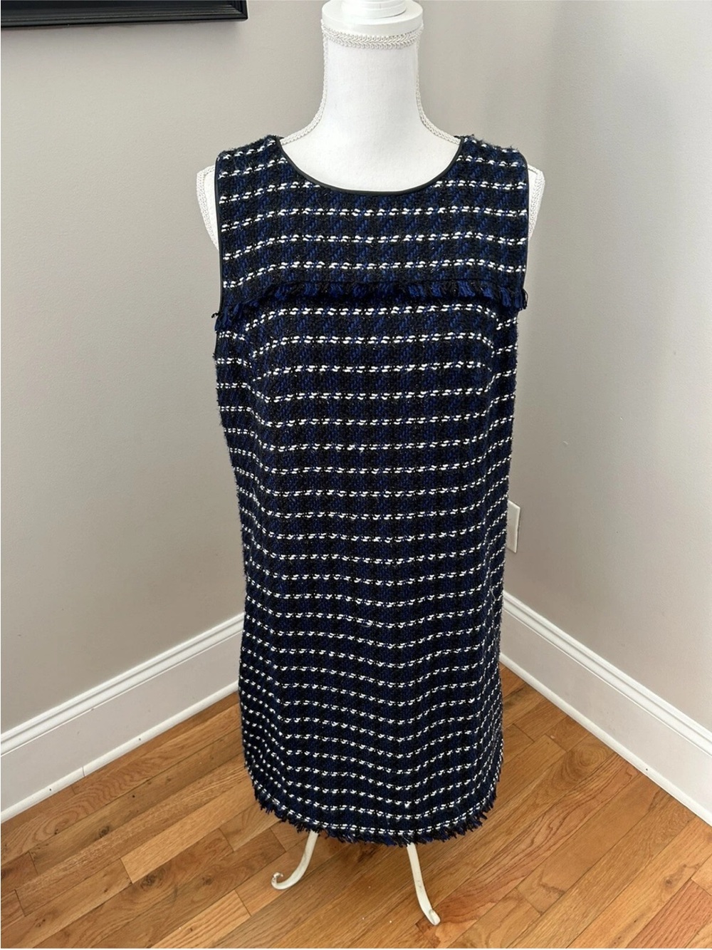 Ann Taylor Size 12 Dress Blue & Black Tweed Sleeveless Shift Lined Career NWT